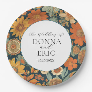 Prato De Papel Sunset Blooms: Casamento Floral Laranja da Vintage
