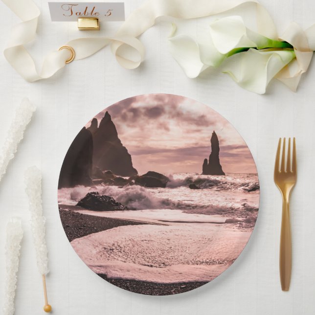 Prato De Papel Sunset na praia de areia negra de Reynisfjara, Isl (Casamento)