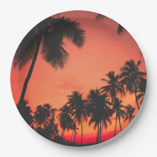 Prato De Papel Sunset Tropical Palm Tree