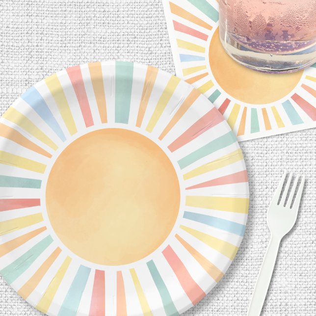 Prato De Papel Sunshine Colorful Summer Sun (Sunshine Colorful Summer Sun Paper Plates)