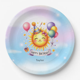 Prato De Papel Sunshine Custom Name Happy Birthday Paper Placas
