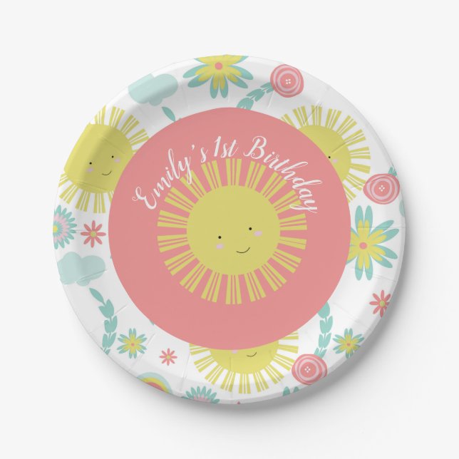 Prato De Papel Sunshine Rainbow Floral Birday  (Frente)