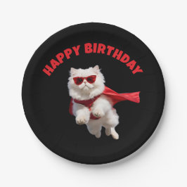 Prato De Papel Super-herói Gato Persa Branco