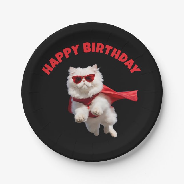Prato De Papel Super-herói Gato Persa Branco (Frente)
