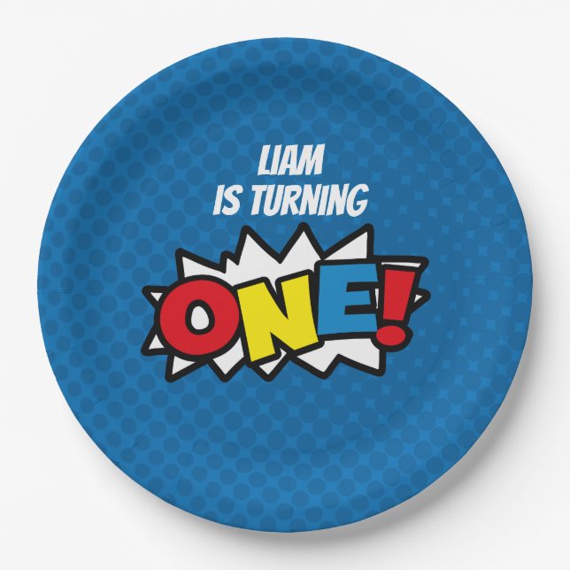 Prato De Papel Super-herói ø Birthay, placas de papel (Frente)