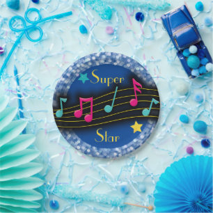 Prato De Papel Super Star Music Notes Classic Round