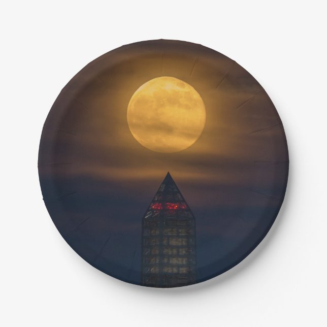 Prato De Papel Superlua sobre o Monumento de Washington (Frente)