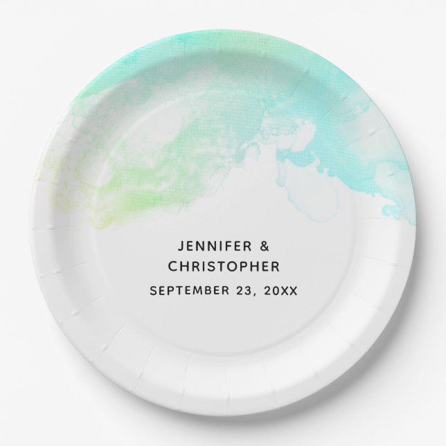 Prato De Papel Suportes de Abstrato verde e azul modernos (Frente)