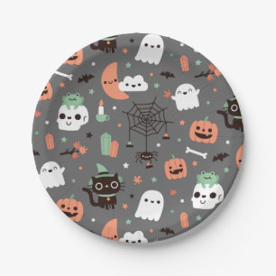 Prato De Papel Suprimentos de Festa com Padrão Fofo de Halloween