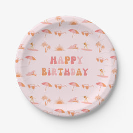 Prato De Papel Surfer Girl Birthday 7"
