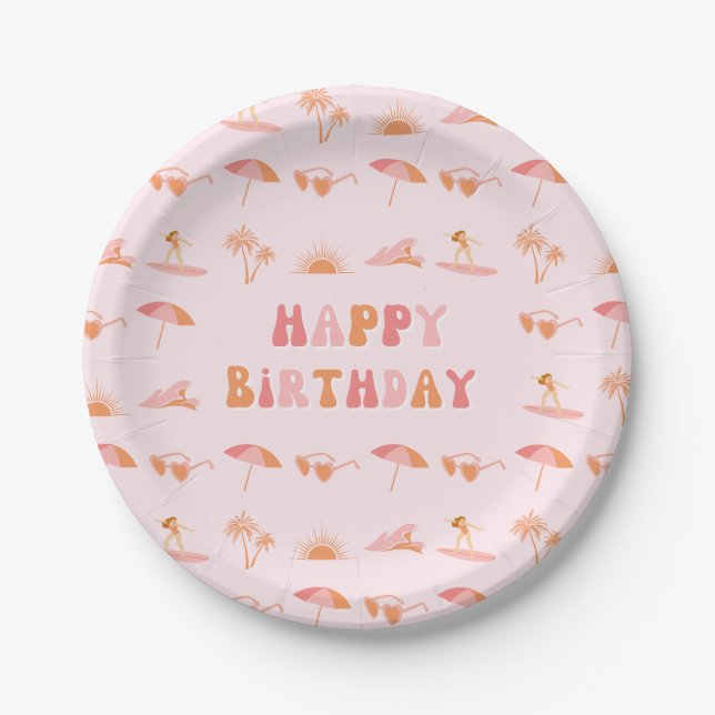 Prato De Papel Surfer Girl Birthday 7" (Frente)