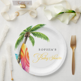 Prato De Papel Surfing Summer Beach Chá de fraldas Party
