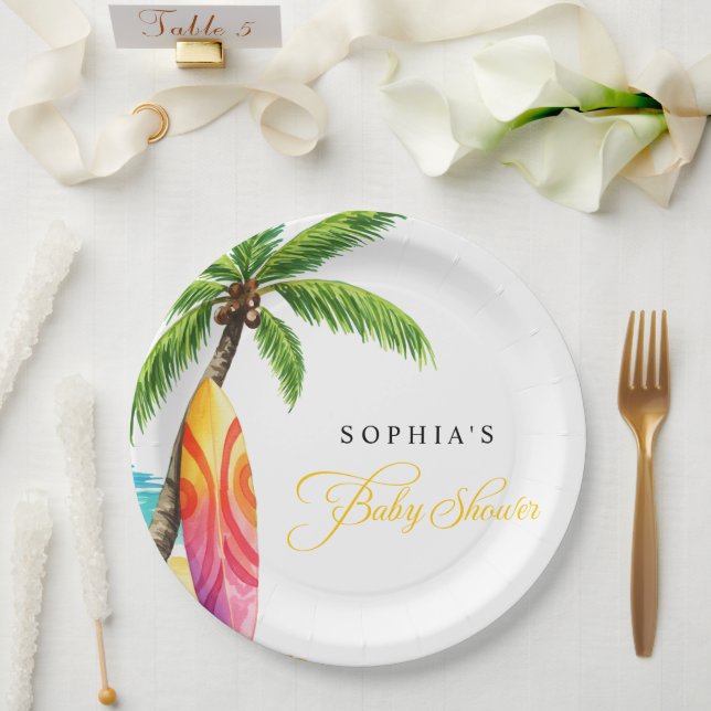 Prato De Papel Surfing Summer Beach Chá de fraldas Party (Casamento)