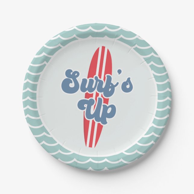 Prato De Papel Surfs Up Beach Birthday Paper Placas (Frente)