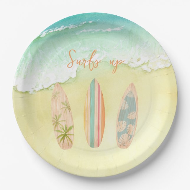 Prato De Papel Surfs Up Coloca O Grande Surfista Aniversário (Frente)