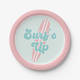 Prato De Papel Surfs Up Pink Beach Birday Plates