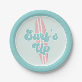 Prato De Papel Surfs Up Pink Beach Birday Plates