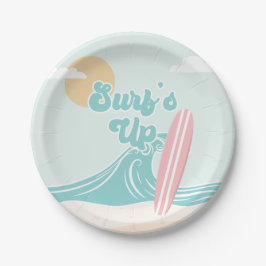 Prato De Papel Surfs Up Pink Beach Birday Plates