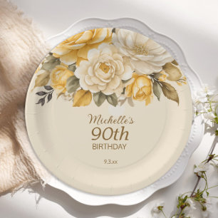 Prato De Papel Surpresa Floral Creme Marfim Amarelo Elegante 90