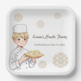 Prato De Papel Sushi Birthday Party Invitation with Cute Anime