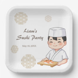 Prato De Papel Sushi Birthday Party Invitation with Cute Anime