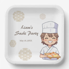 Prato De Papel Sushi Birthday Party Invitation with Cute Anime