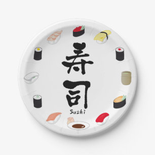 Prato De Papel Sushi (Caligrafia japonesa)