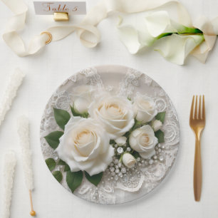 Prato De Papel Sussurros da Elegância: Rosa e Voos Eternos