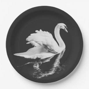 Prato De Papel Swan Nadando Negro e Branco
