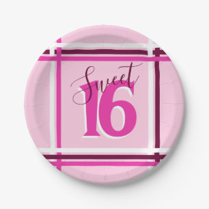Prato De Papel SWEET 16 Evento de Festa de aniversário 16 rosa q