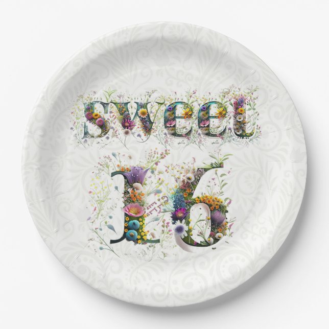 Prato De Papel Sweet 16 Happy Birthday Wildflower Text (Frente)