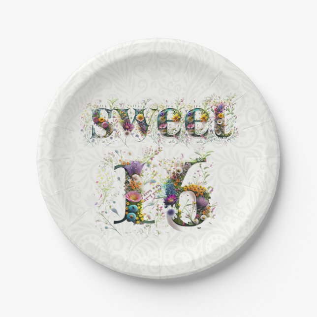 Prato De Papel Sweet 16 Happy Birthday Wildflower Text (Frente)