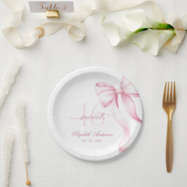 Prato De Papel Sweet 16 Pink Bow Paper Plates