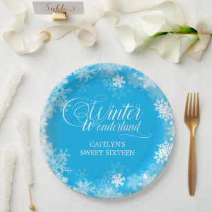 Prato De Papel Sweet 16 Winter Wonderland Snowflake Blue