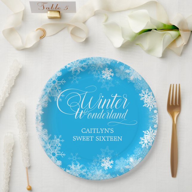 Prato De Papel Sweet 16 Winter Wonderland Snowflake Blue (Casamento)