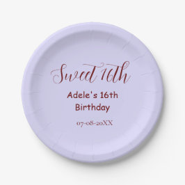 Prato De Papel Sweet 16th birthday purple pastel mauve retro name