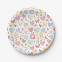 Prato De Papel Sweet Alphabet & Hearts Watercolor