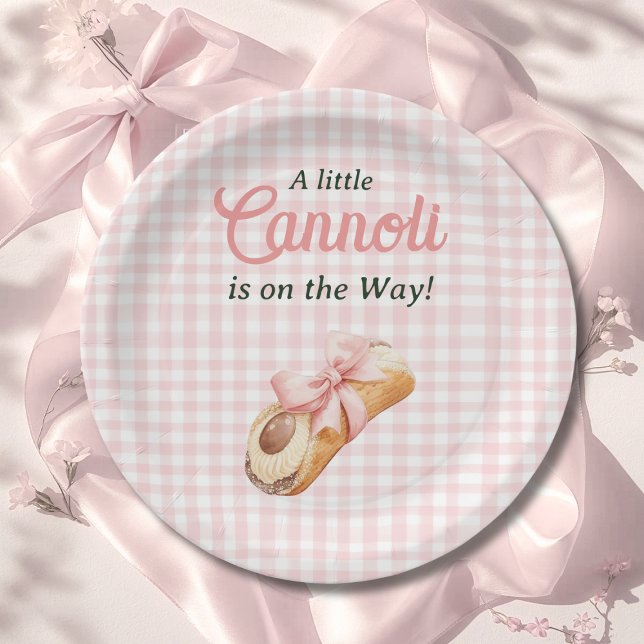 Prato De Papel Sweet Cannoli Pink Bow Girl Italian Baby Shower (Criador carregado)