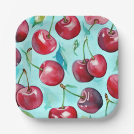 Prato De Papel Sweet cherries colorful watercolor cherry art 