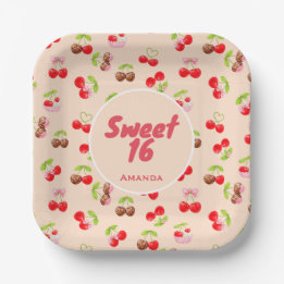Prato De Papel Sweet Cherry Dessert Birthday Pattern Cute Party 