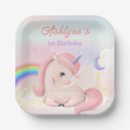 Prato De Papel Sweet Elegant Cute Pink Watercolour Unicorn square