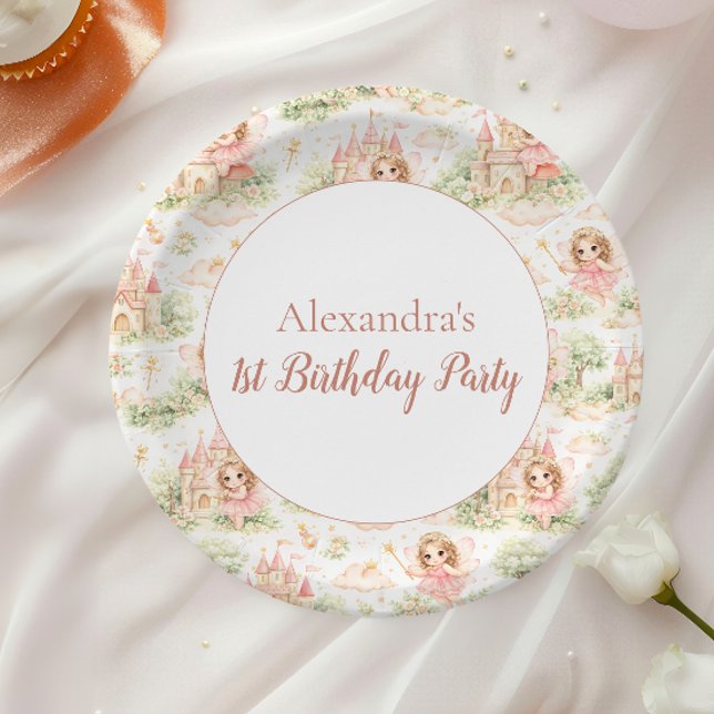 Prato De Papel Sweet Fairy First Birthday Girl (Criador carregado)