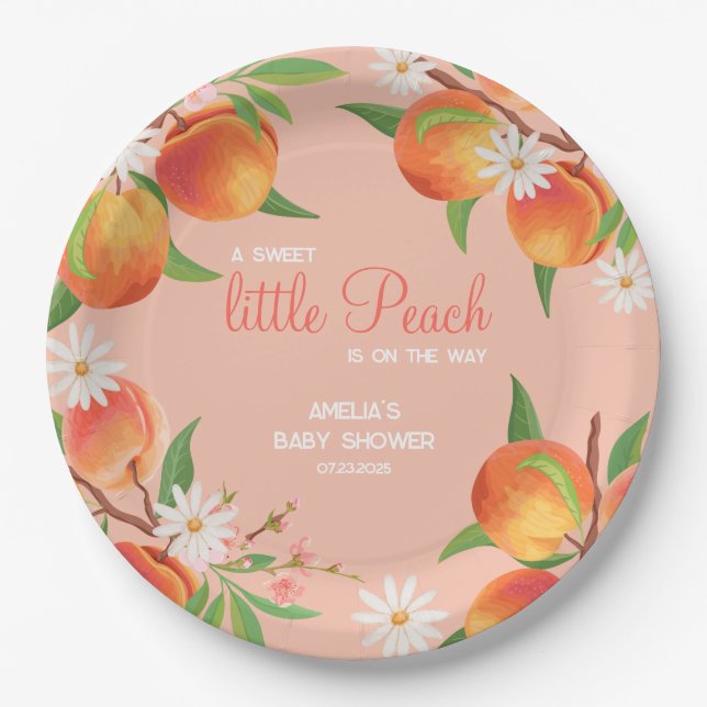 Prato De Papel Sweet  Little Peach On The Way Baby Shower (Frente)