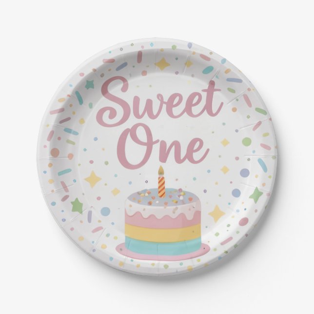 Prato De Papel Sweet One 1st Birthday Paper Plate (Frente)
