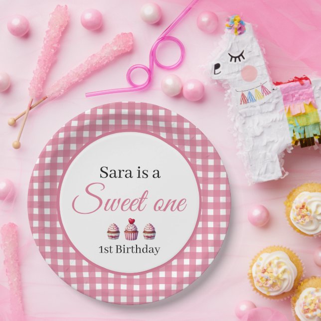 Prato De Papel Sweet One Cupcake for 1st Birthday Girl Party  (Festa)