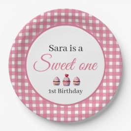 Prato De Papel Sweet One Cupcake for 1st Birthday Girl Party 