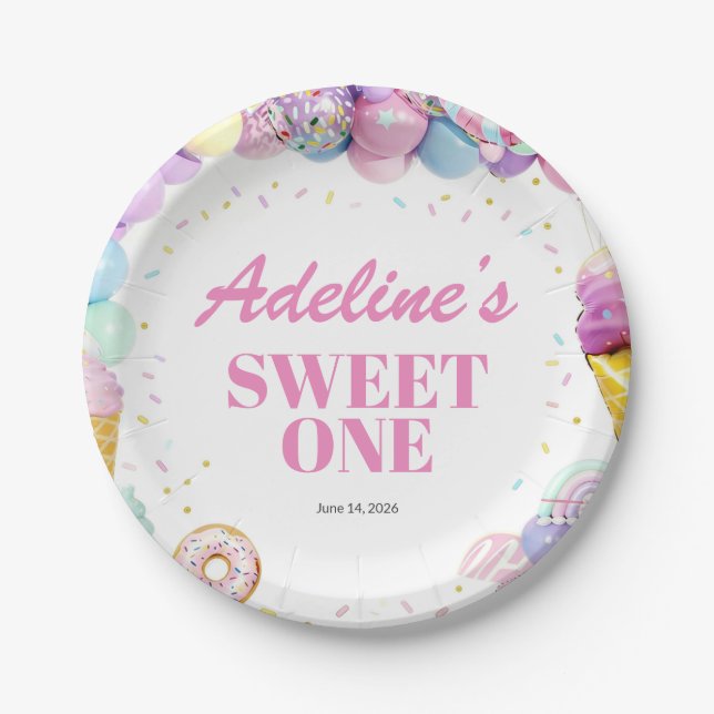 Prato De Papel Sweet One First Birthday Paper Plates (Frente)
