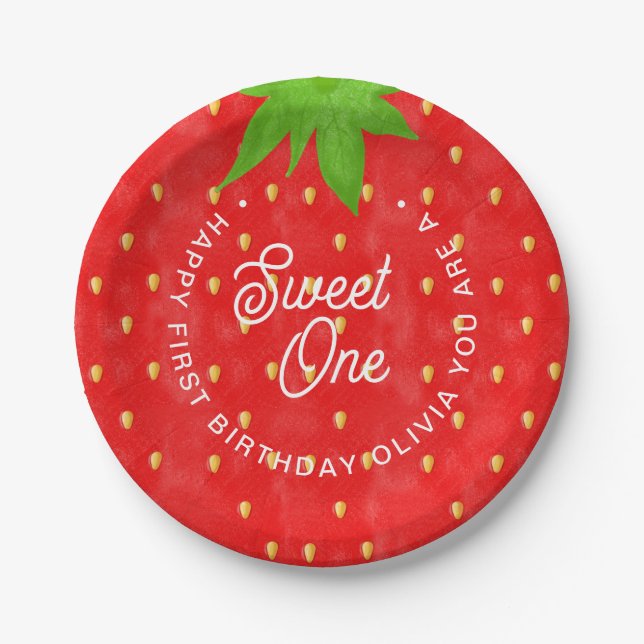 Prato De Papel Sweet One Strawberry Birthday (Frente)