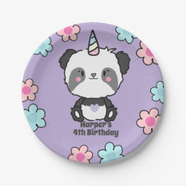 Prato De Papel Sweet Panda Unicorn Girly Floral Personalizado