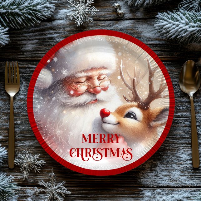 Prato De Papel Sweet Santa and Red Nose Rudolph Holiday Plates (Sweet Santa and Red Nose Rudolph Holiday Plates)